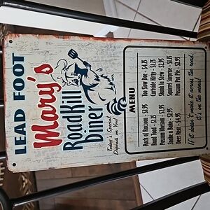 Lead Foot Mary's Roadkill Diner Metal Rustic Sign Wall Art Hanging Picture